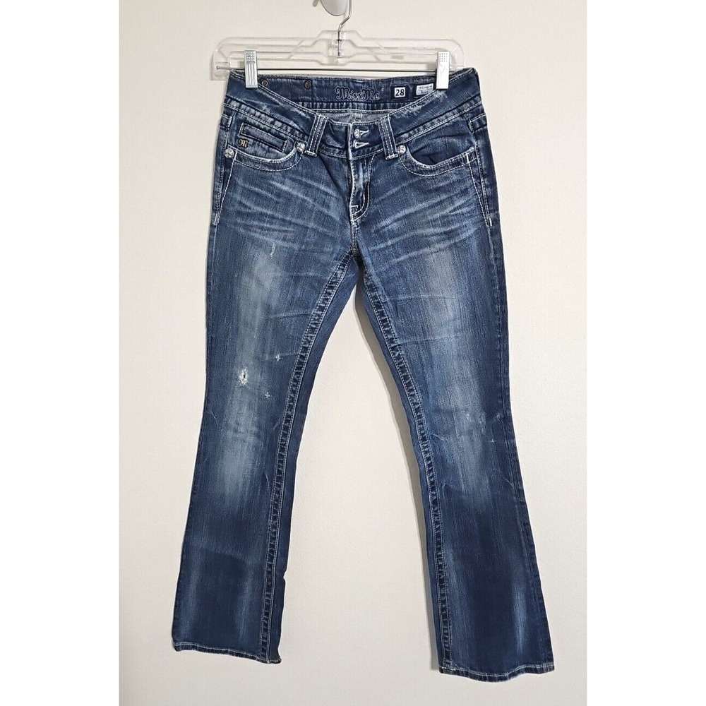 Miss Me Jeans Womens 28 Blue Boot Cut Sequin Flap Pocket Jp5046-4